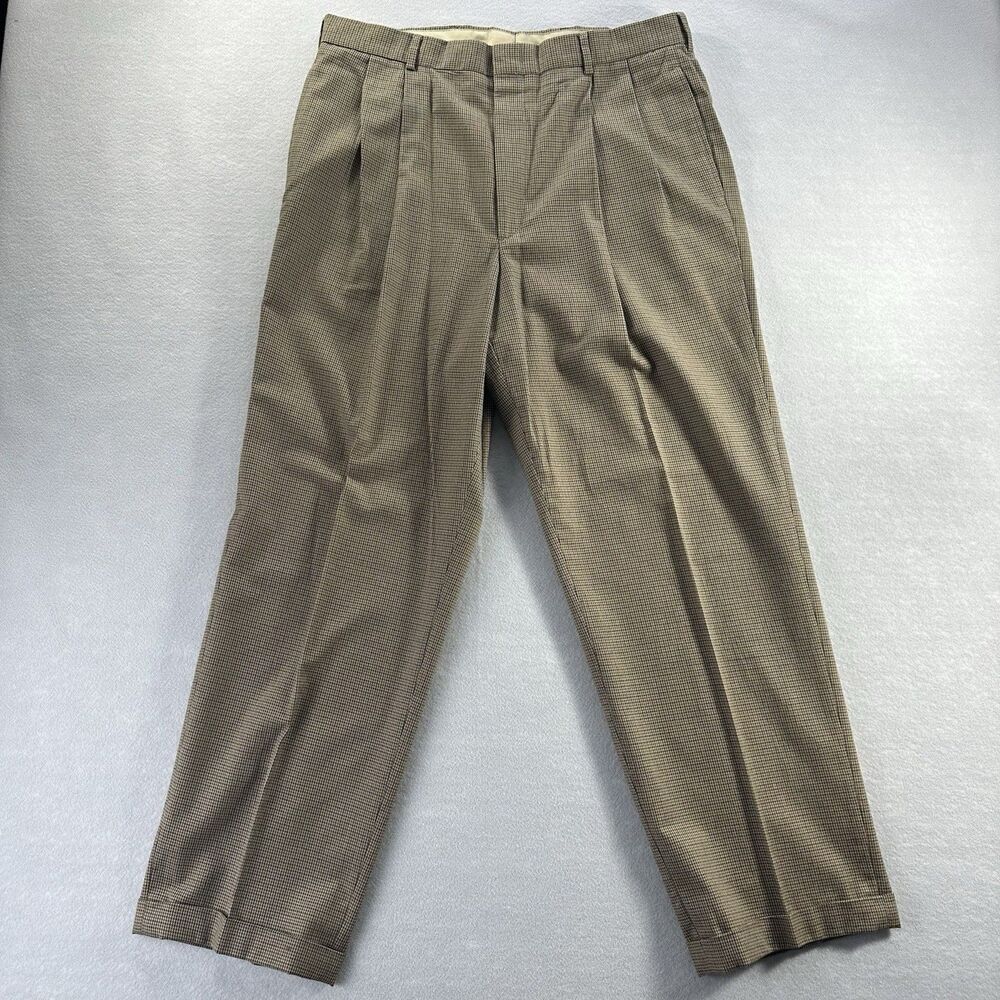 Vintage OTC Corbin Houndstooth Men’s Dress Pants 35x29 Pleated Off The Cuff‎ Tan